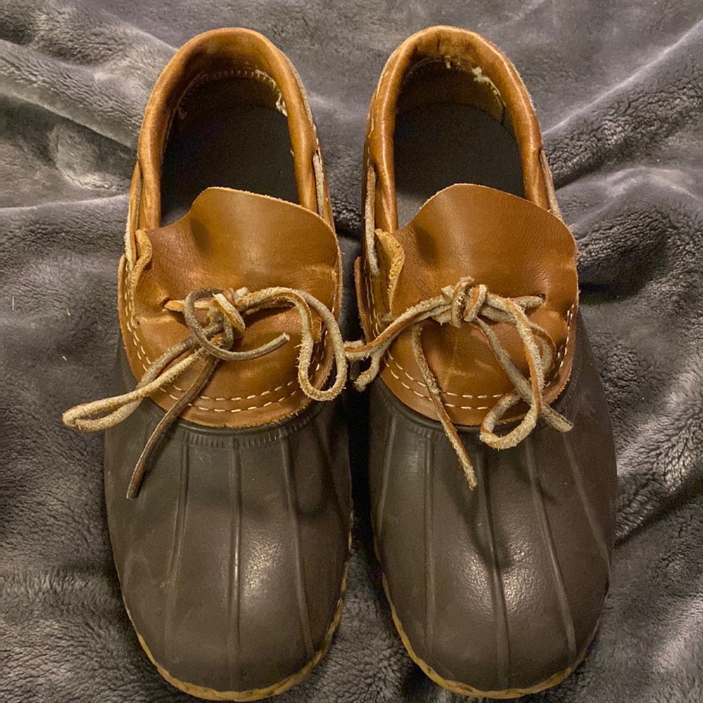 LL Bean Boots Rubber Moc Duck Shoes Leather Brown Tan Women’s Size 7